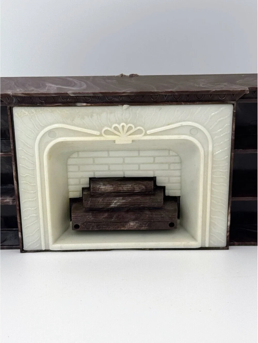 1:12 Scale Vintage Plasco Dollhouse Fireplace Brown Marbled Plastic Bookshelf